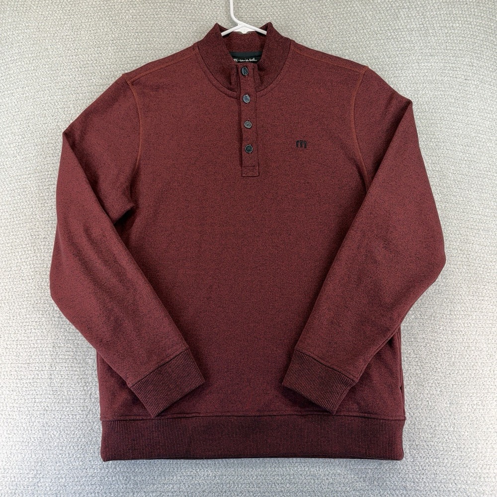Travis‎ Mathew Henley Sweater Mens Large Red Button Pullover Golf Preppy Pockets